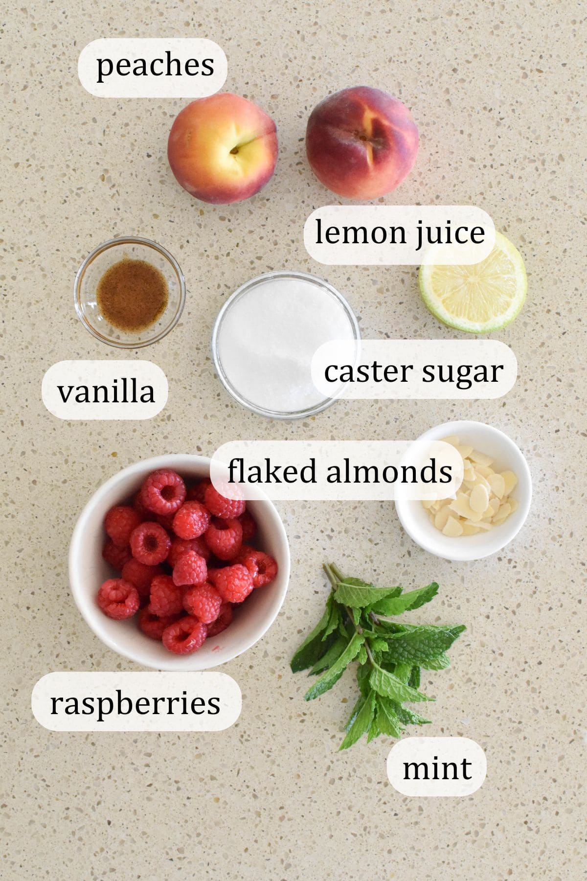 Ingredients for Peach Melba.