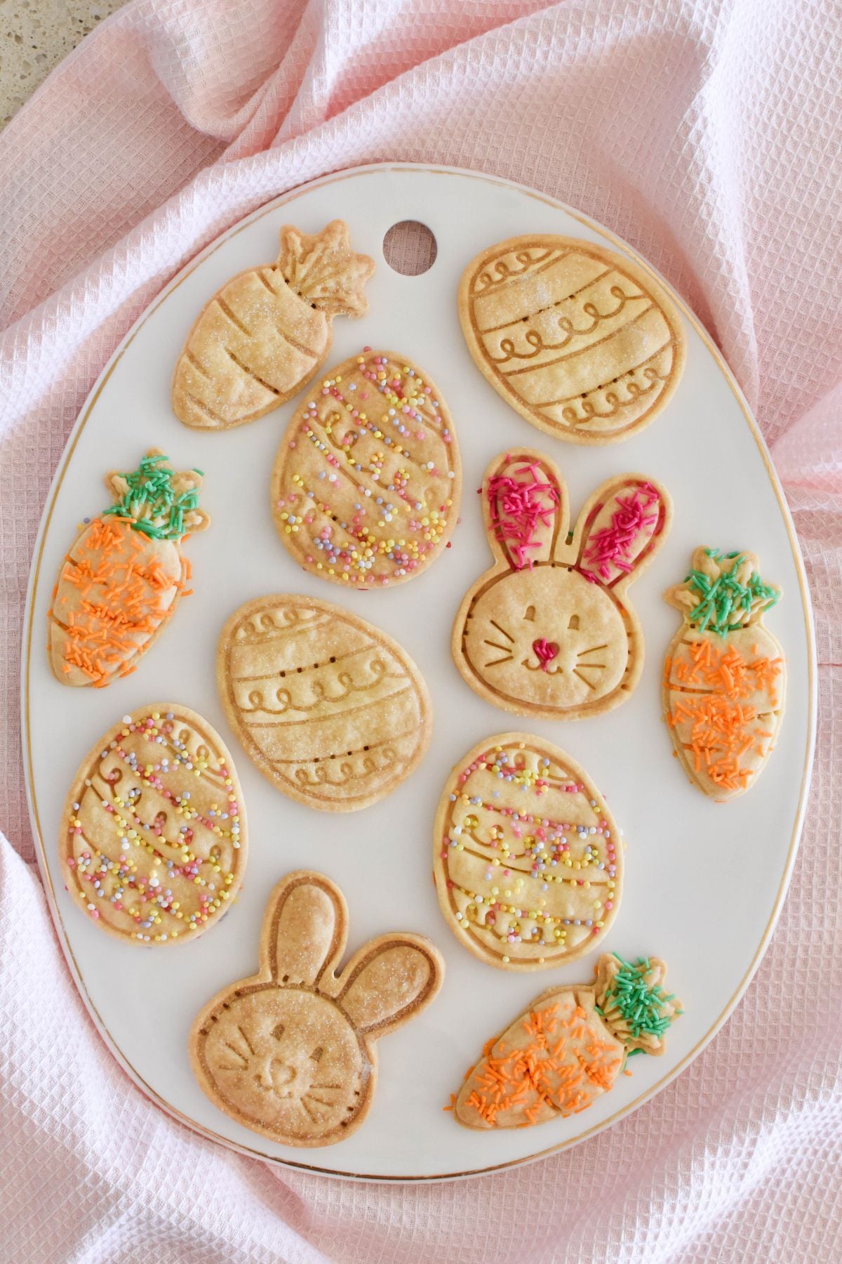 Easter shortbread on serving tray.