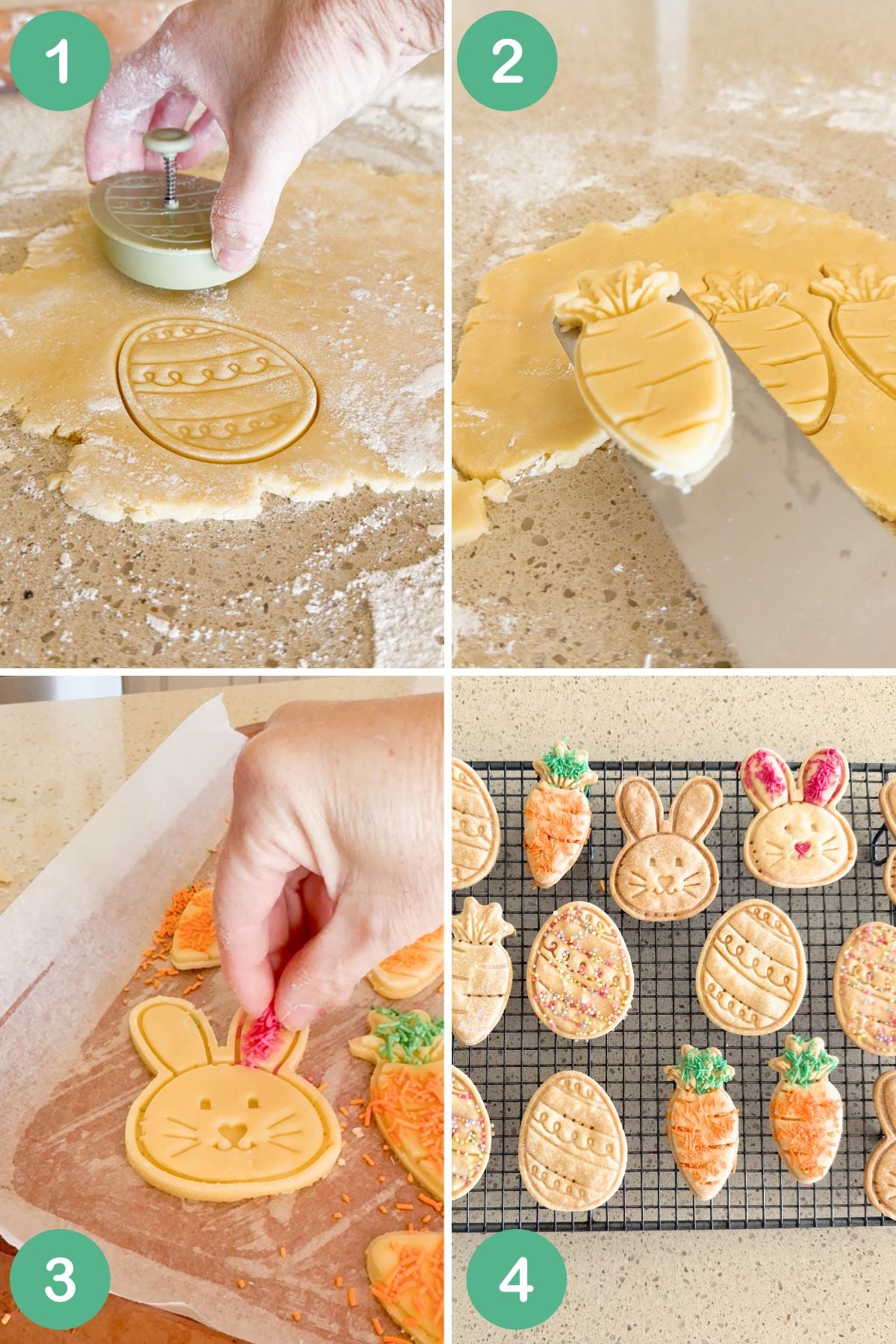 Collage showing steps to make Easter shortbread.