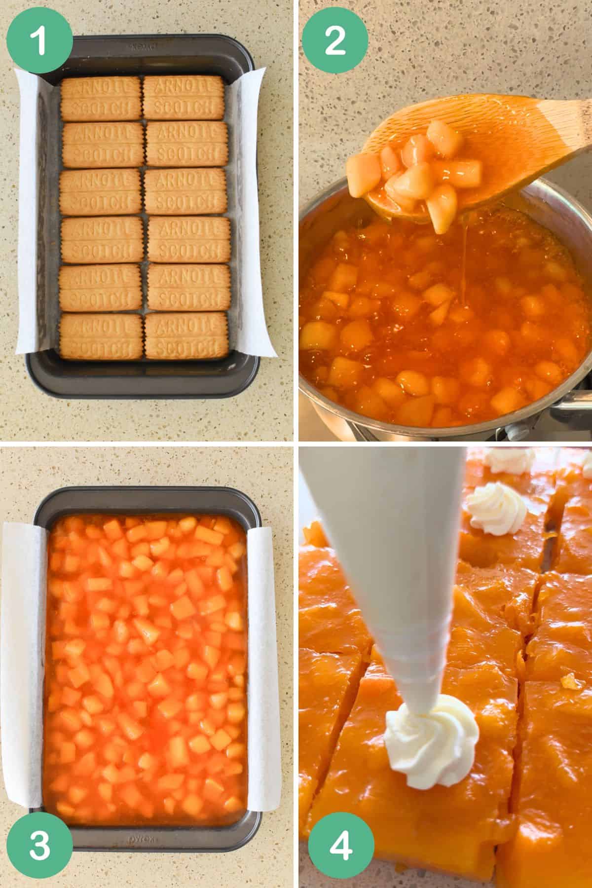 Collage showing how to make Fruit Salad Slice.