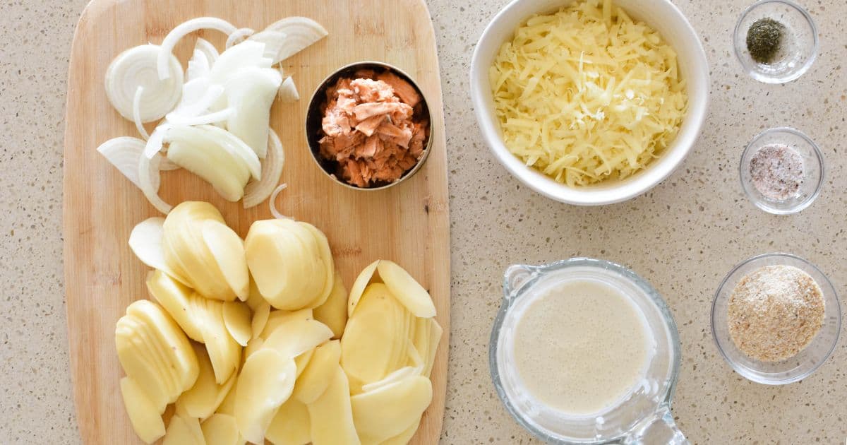 Making Salmon Potato Bake.