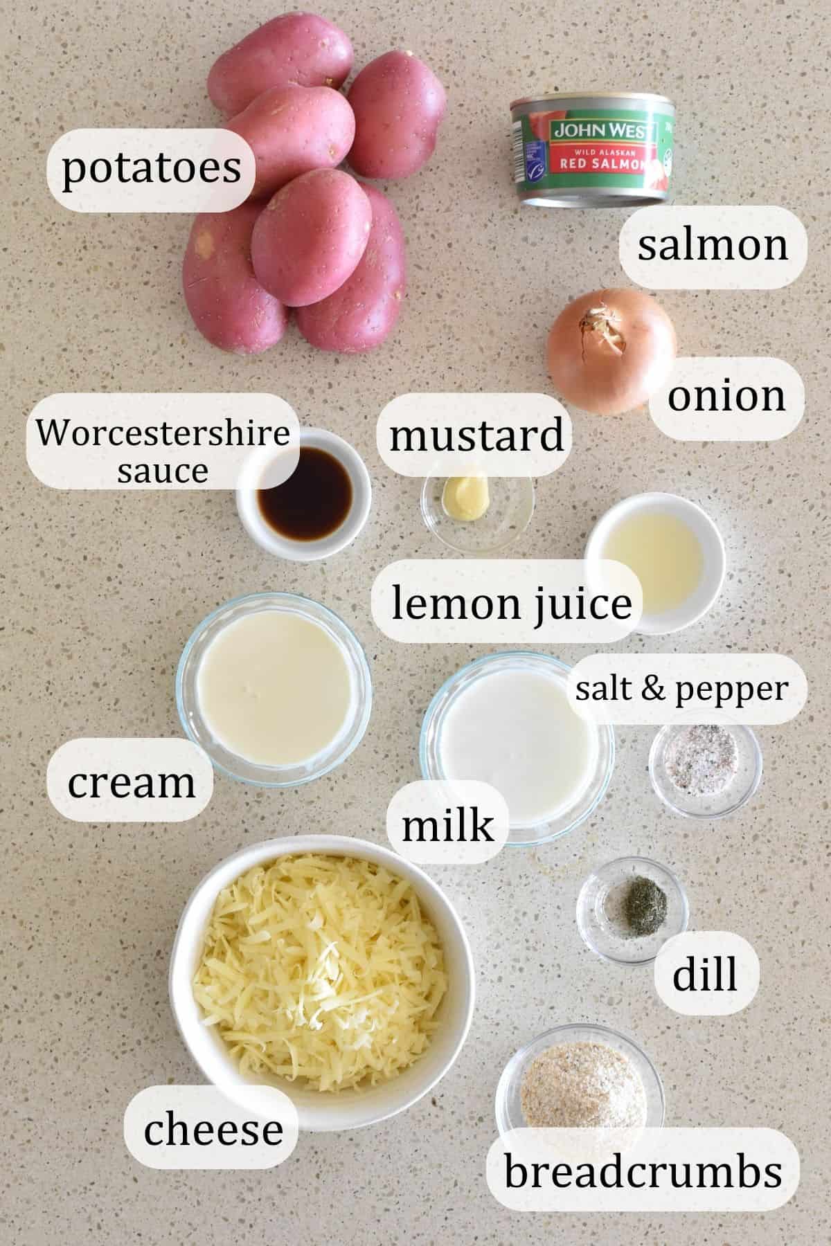 Ingredients for Salmon Potato Bake.