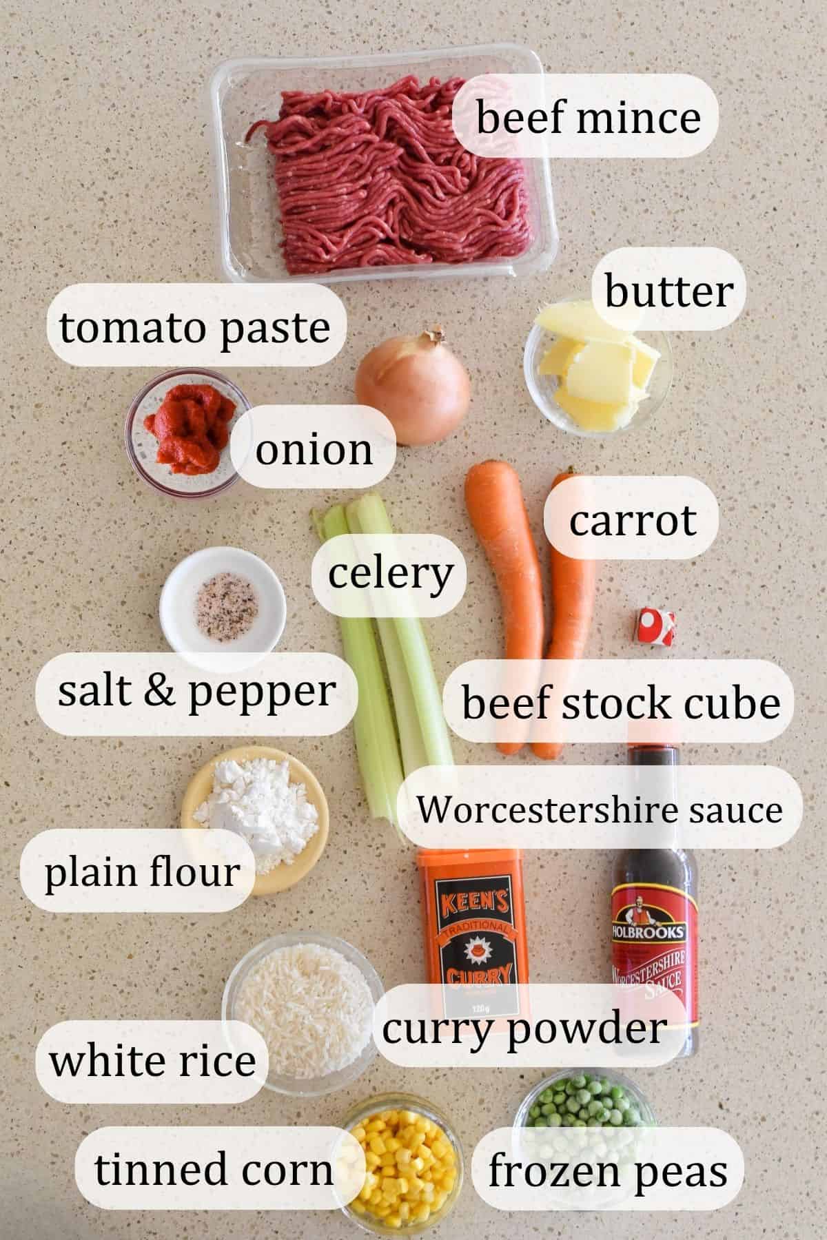Ingredients for Curried Mince.