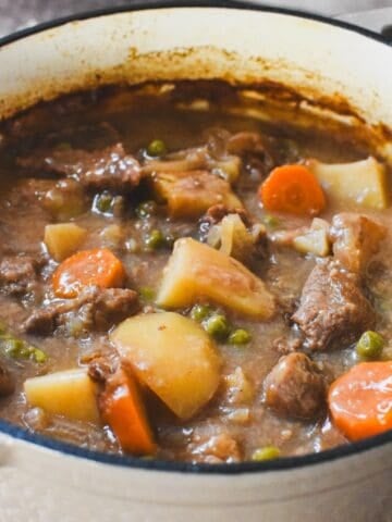 Beef Casserole in casserole dish.