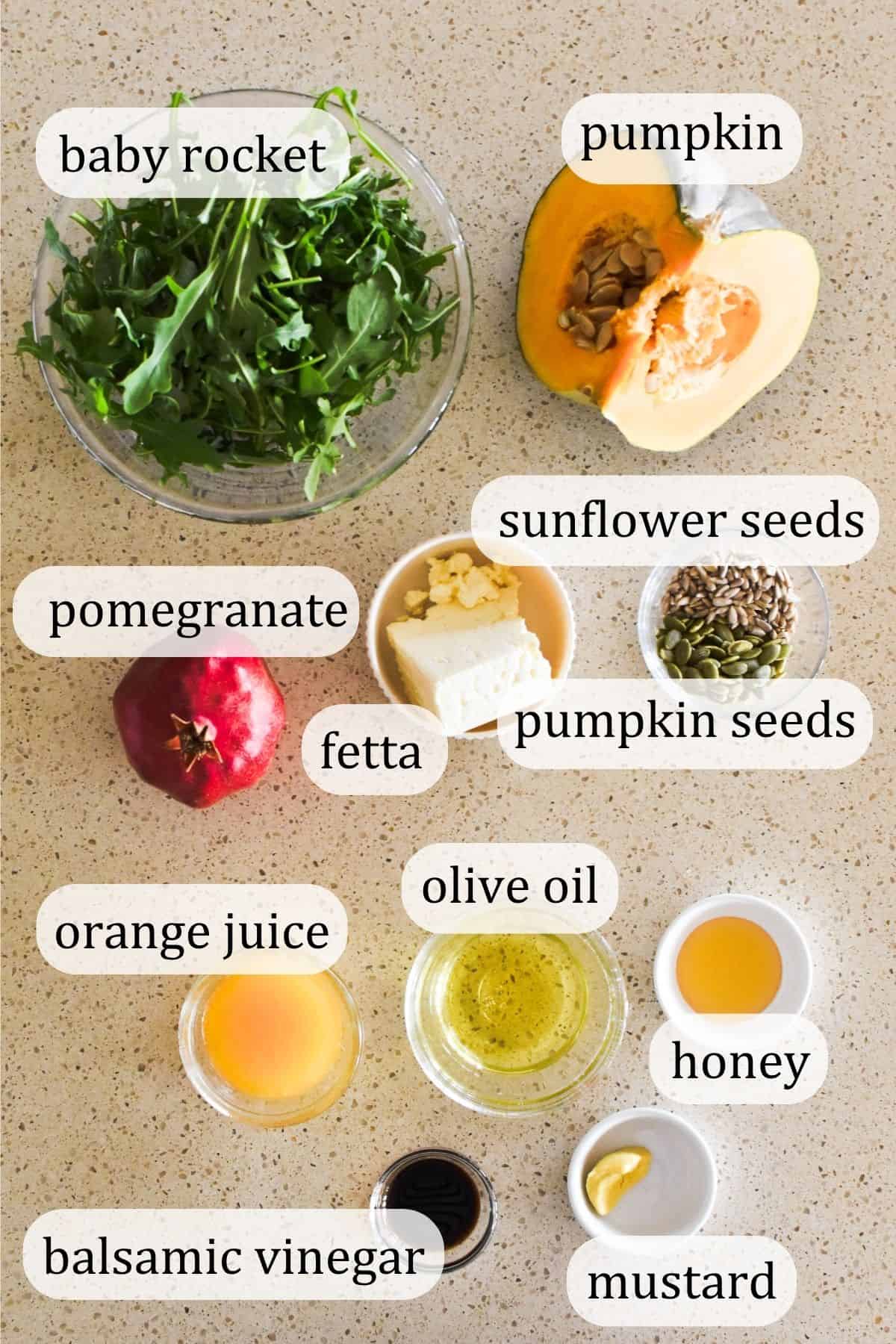 Ingredients for making a pumpkin salad.