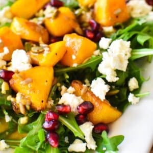 Pumpkin Salad with roast pumpkin, fetta, rocket and pomegranare.