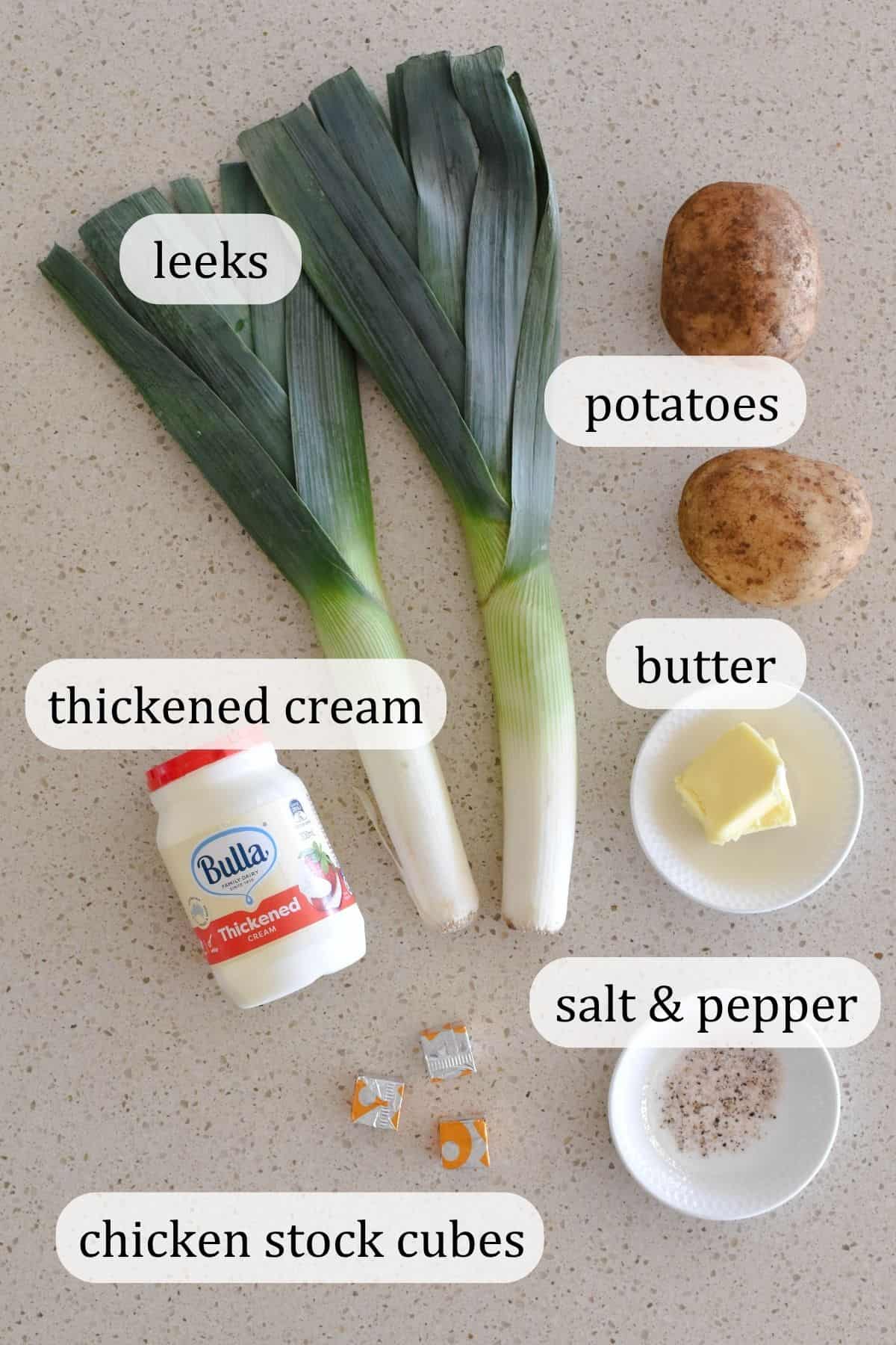 Ingredients for Potato and Leek Soup.