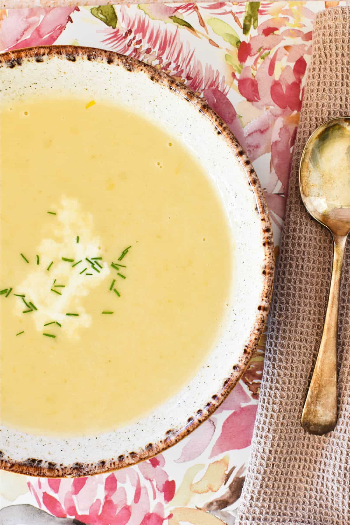 Potato and Leek Soup in bowl.