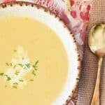 Potato and Leek Soup in bowl.