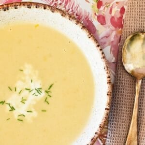 Potato and Leek Soup in bowl.
