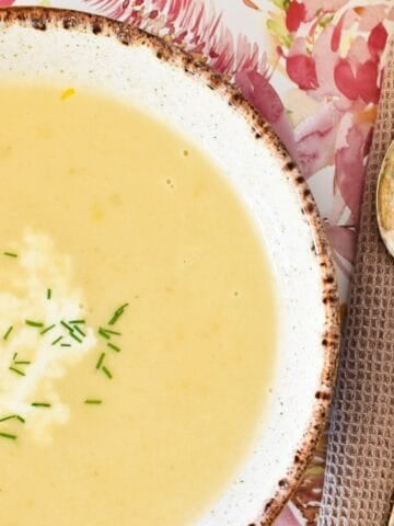 Potato and Leek Soup in bowl.