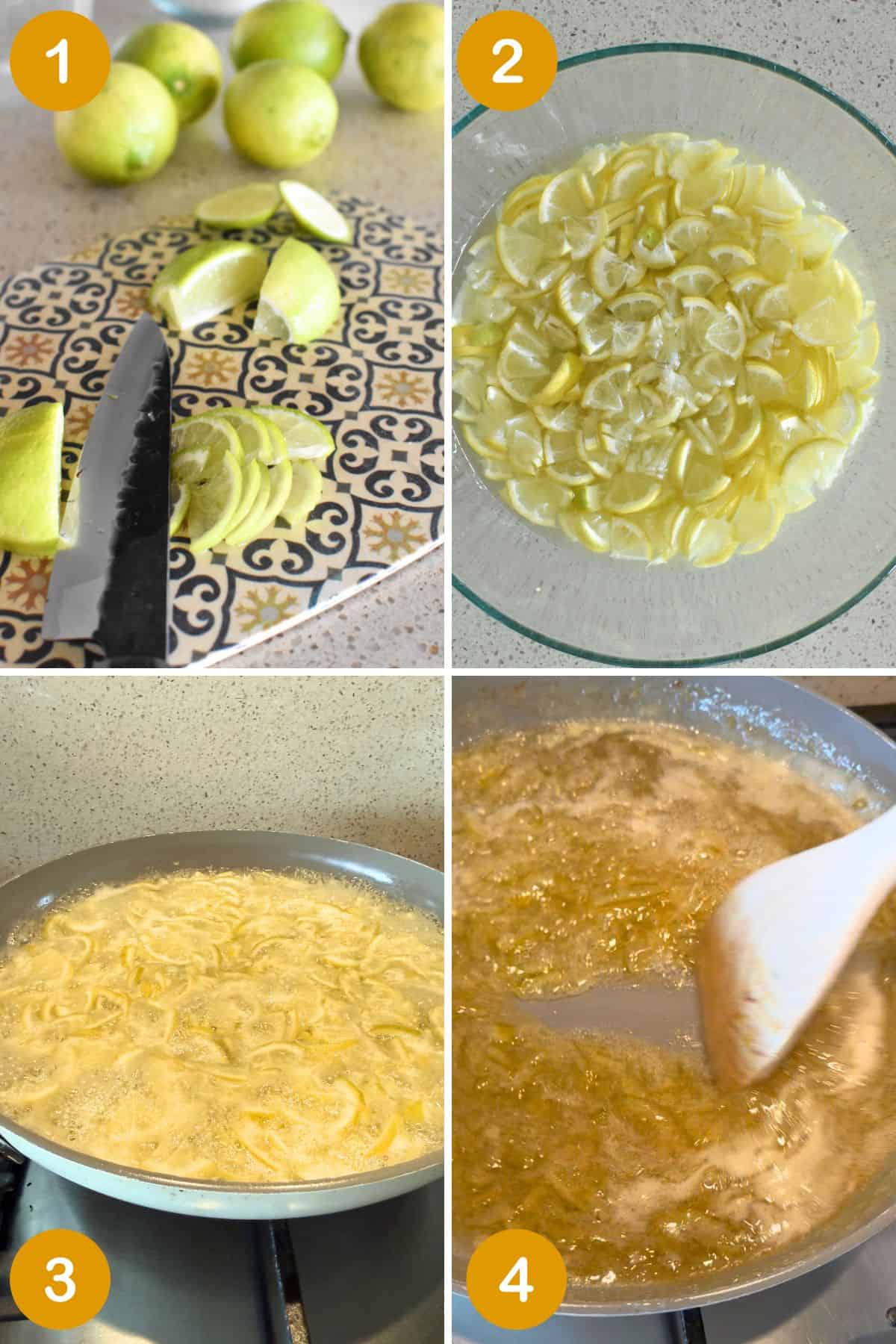 Collage showing how to make Lime Marmalade.