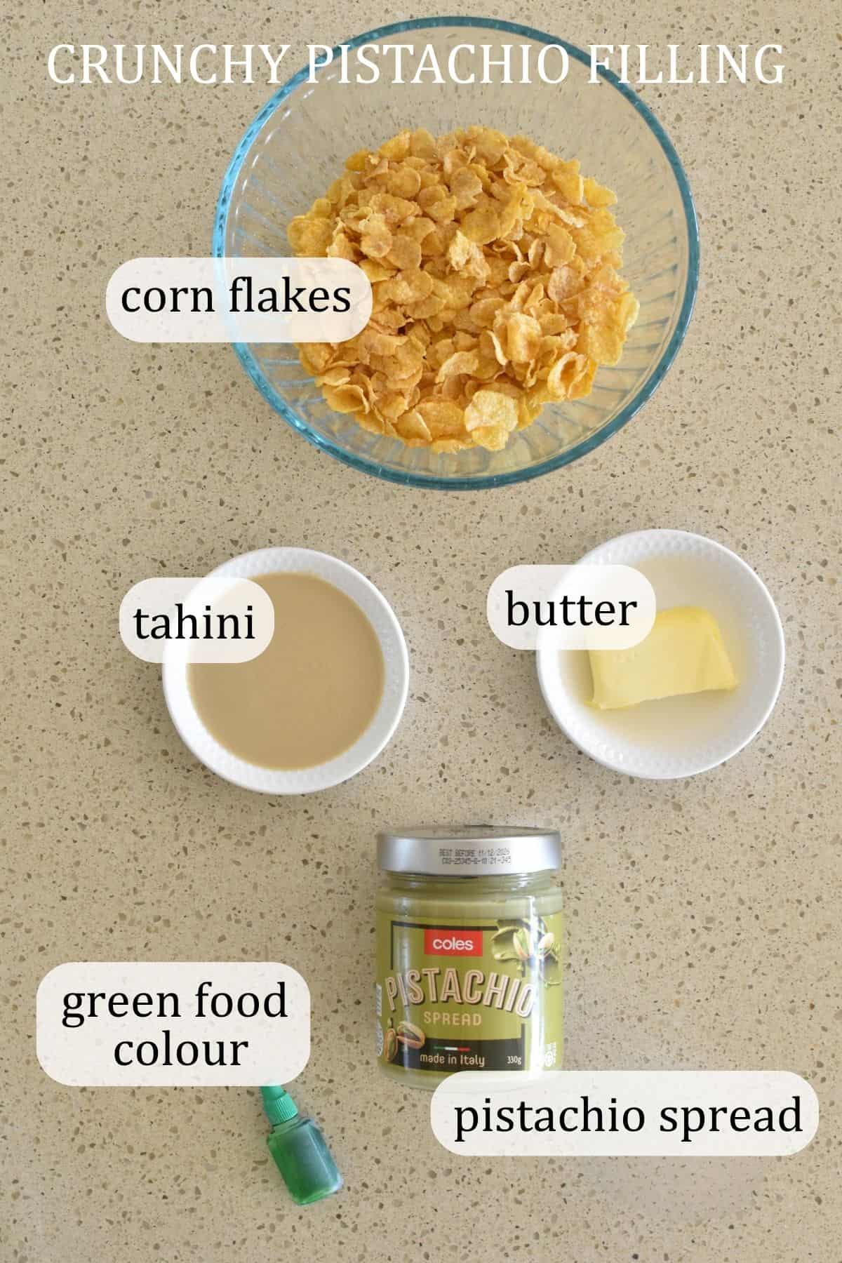dubai chocolate green filling ingredients.