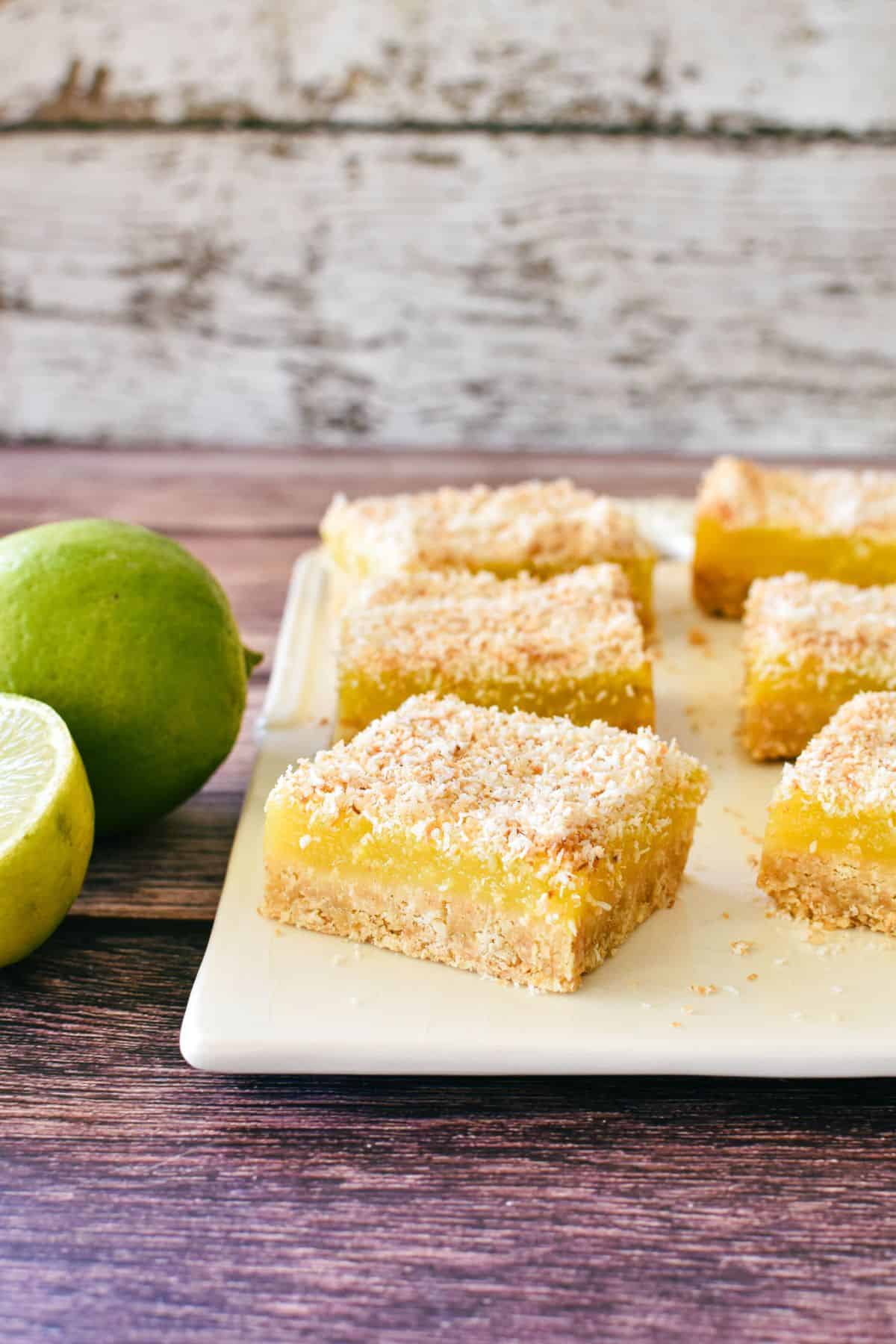 Lime and Coconut slice on plate.