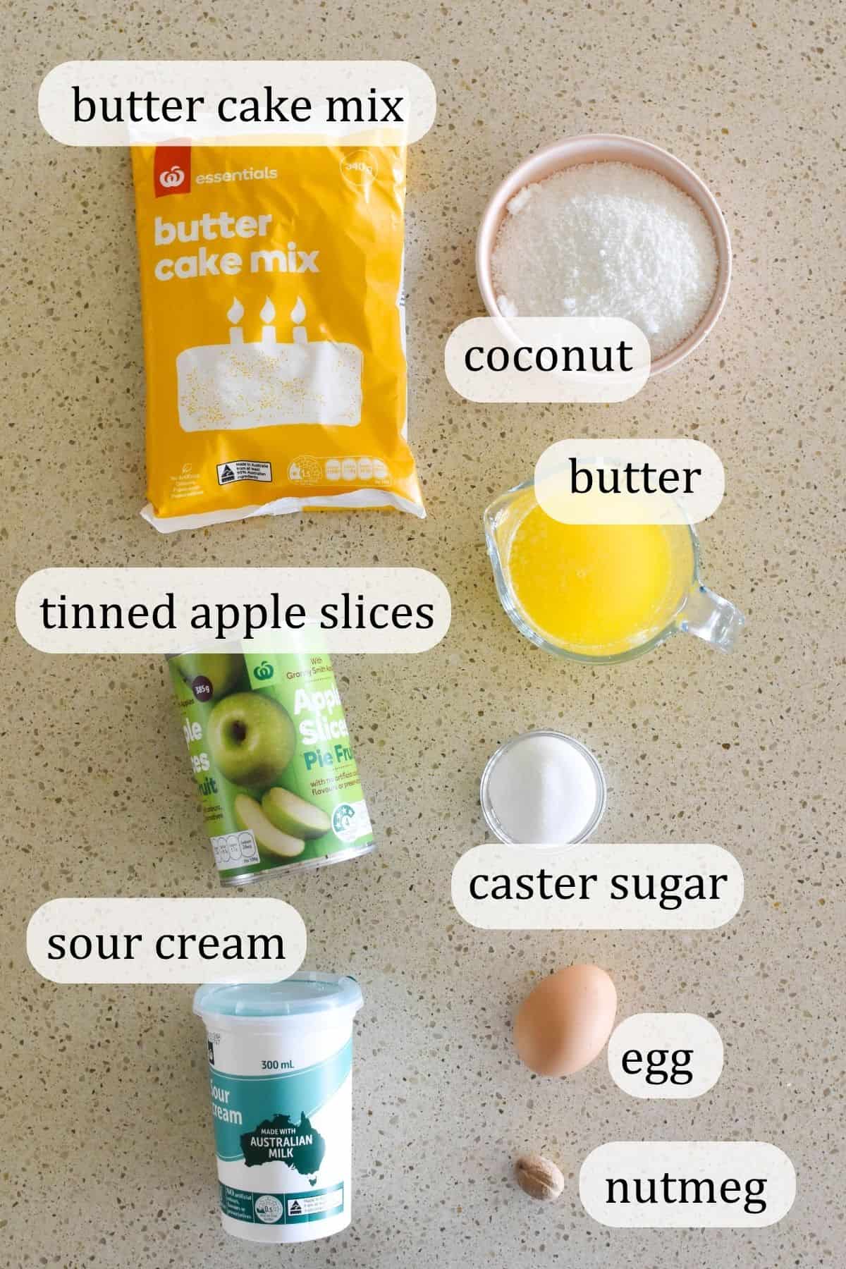 Ingredients for Apple and Sour Cream Slice,