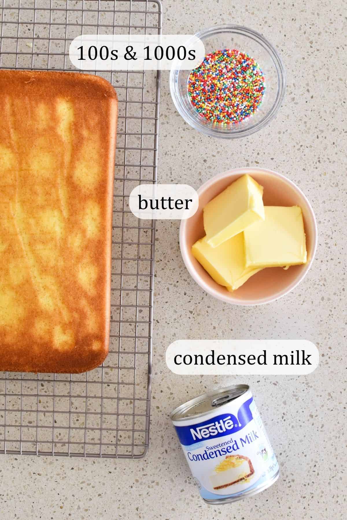 Ingredients for buttercream for dot cake slice.