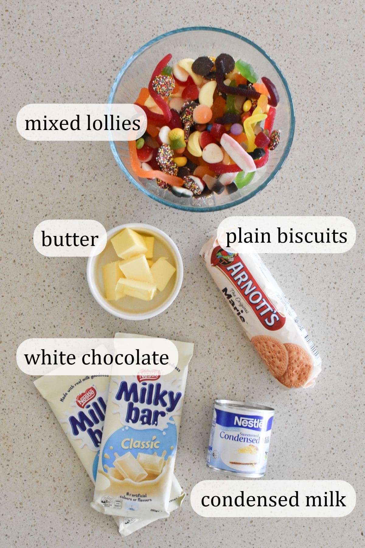 Ingredients for Lolly Slice.